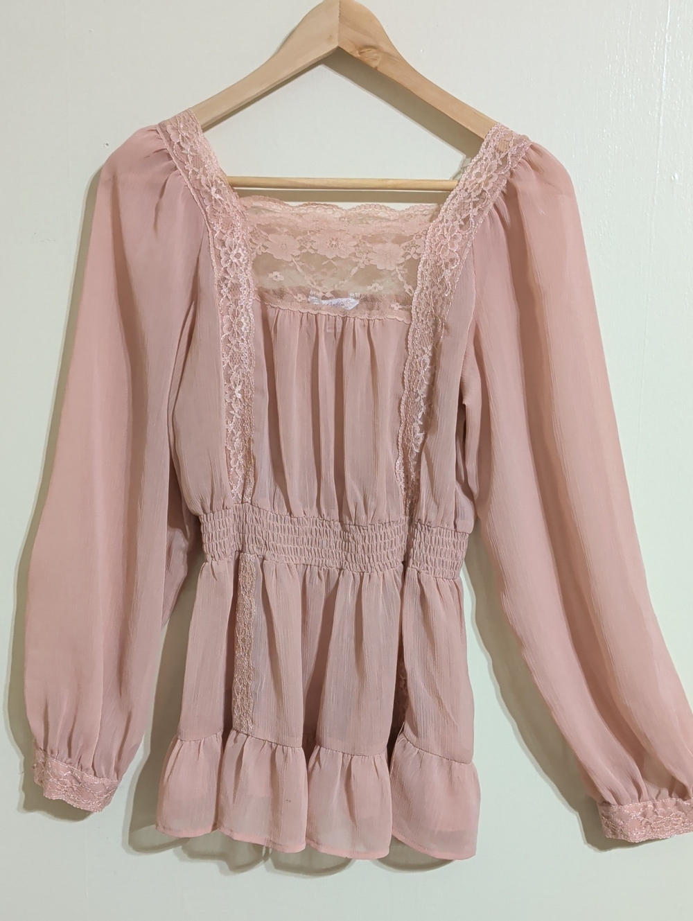Candie's Blush Pink Lace-Trim Long Sleeve Camisole